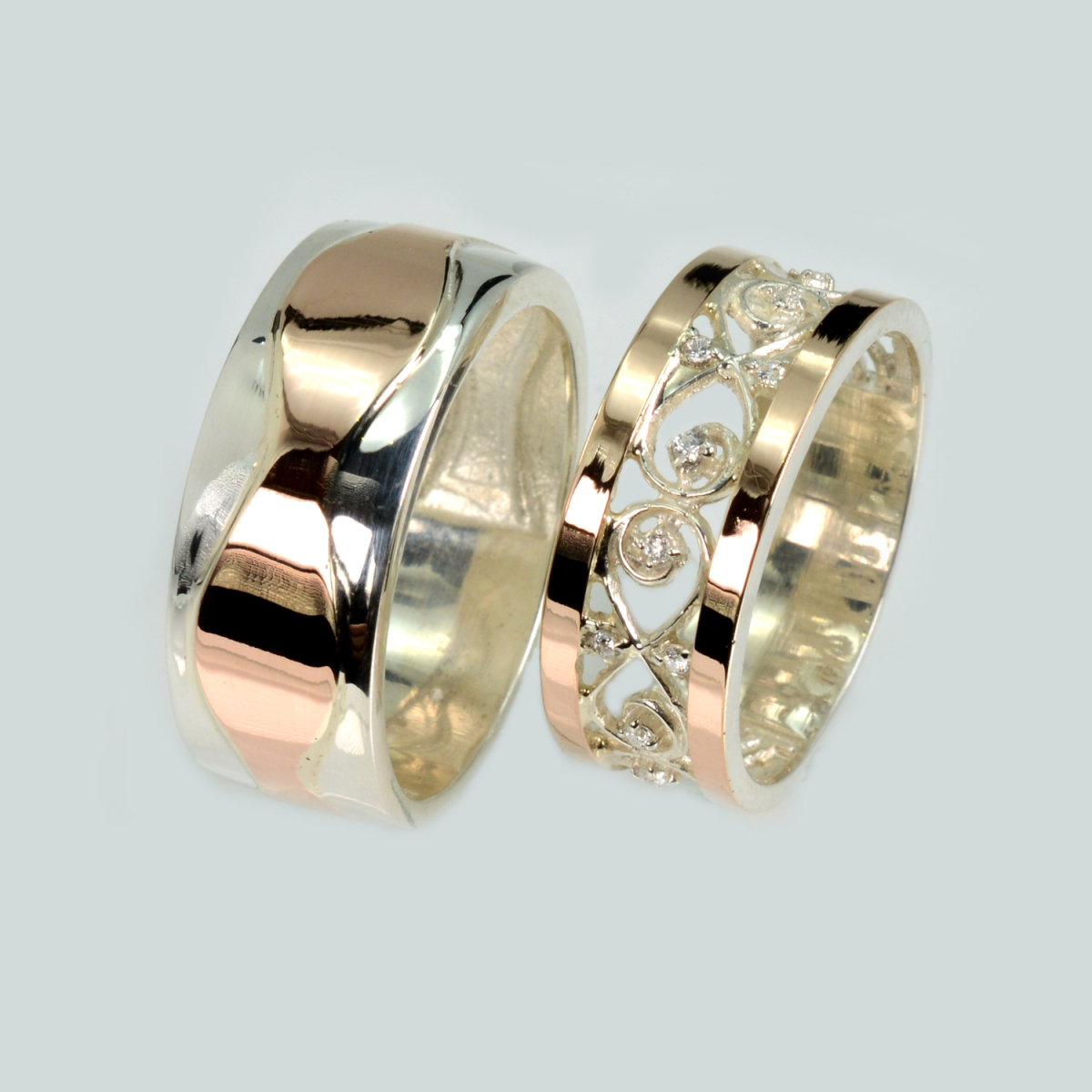 Пара обручальных колец из серебра с золотом (Обр37Обр26)
