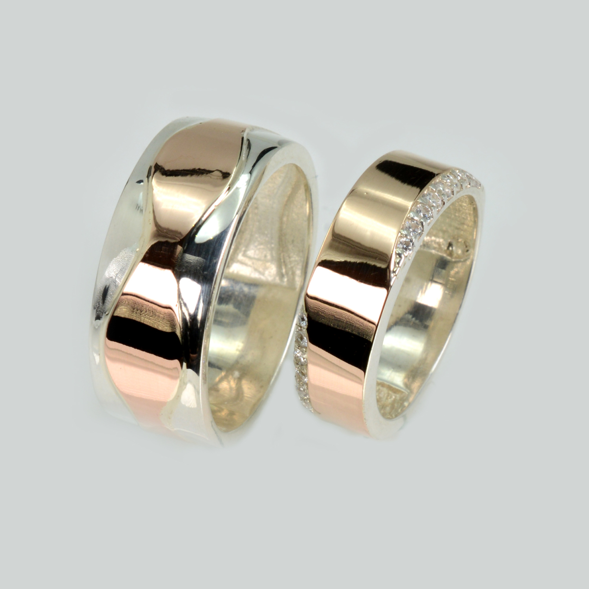 Пара обручальных колец из серебра с золотом (Обр37Обр32)