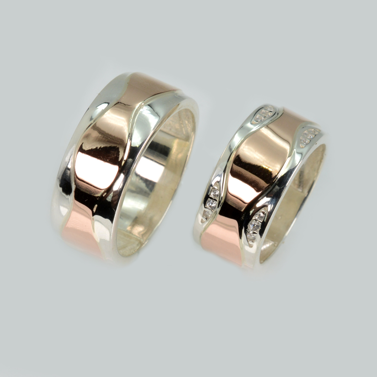 Пара обручальных колец из серебра с золотом (Обр36Обр37)