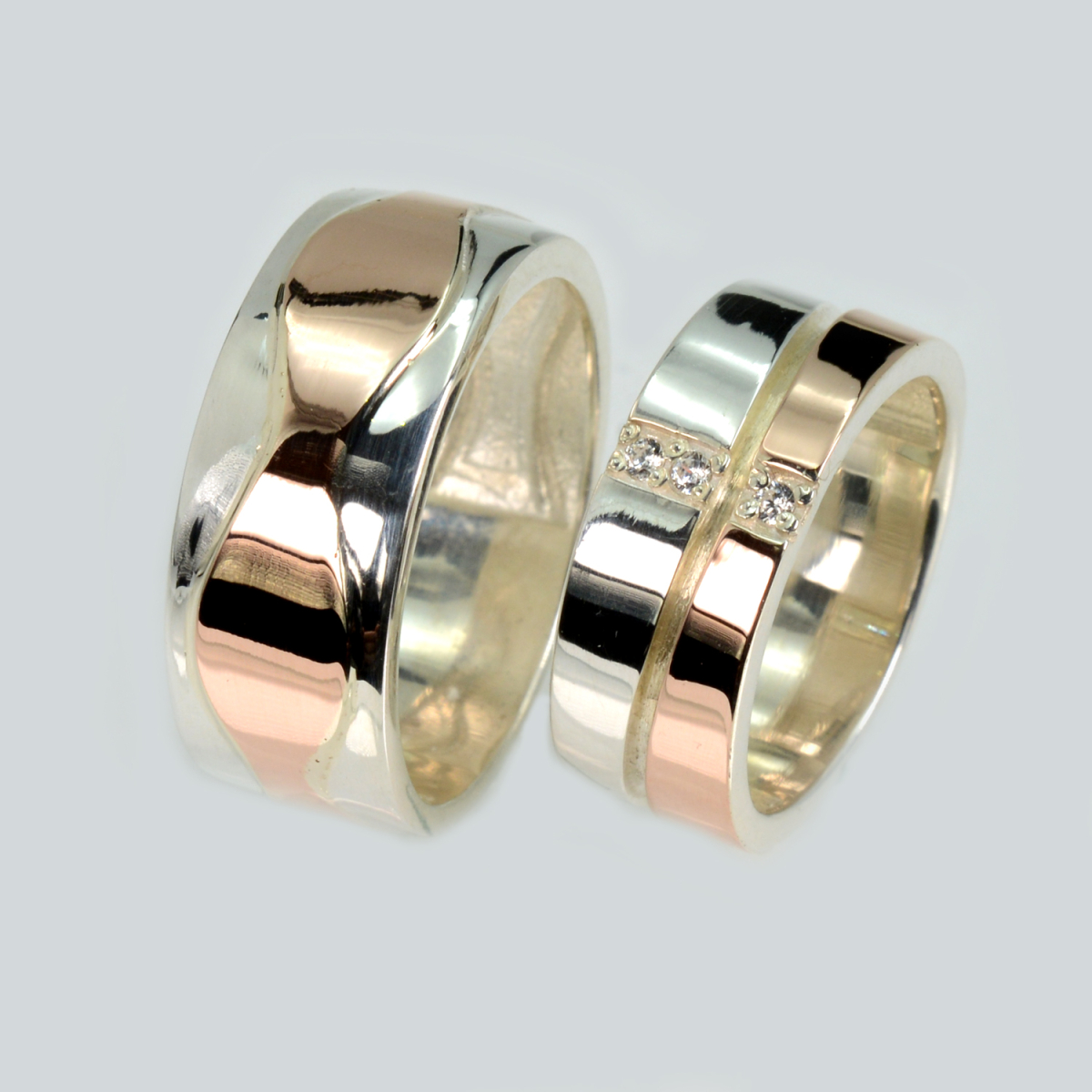 Пара обручальных колец из серебра с золотом (Обр37Обр7)