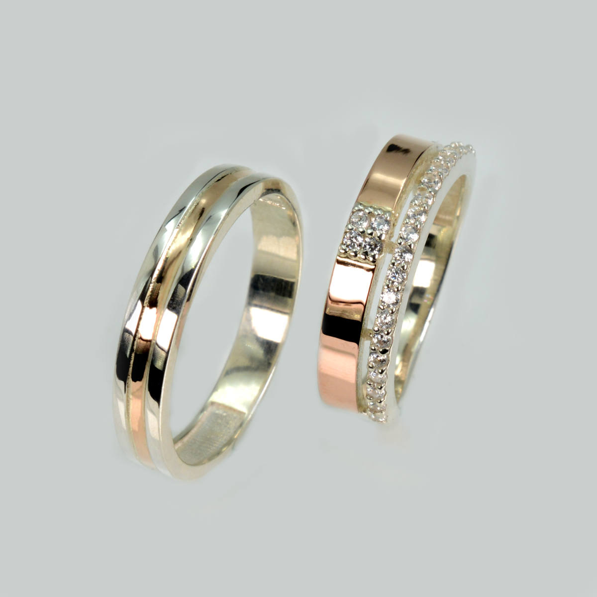 Пара обручальных колец из серебра с золотом (Обр39121к)