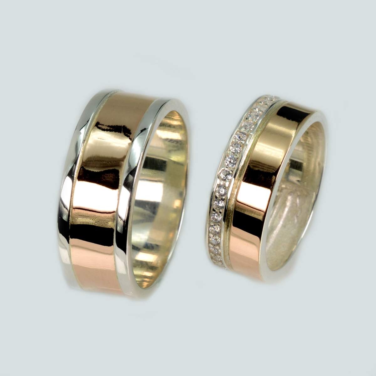 Пара обручальных колец из серебра с золотом (Обр3Обр28)