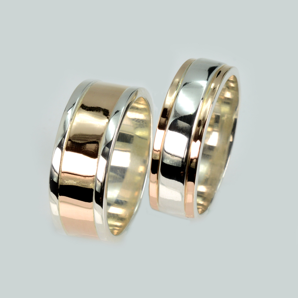 Пара серебряных обручальных колец с золотыми пластинами (Обр3Обр6)