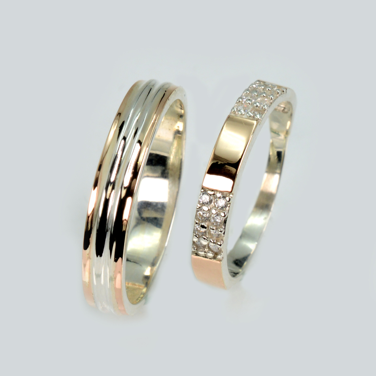 Пара обручальных колец из серебра с золотом (Обр40041к)