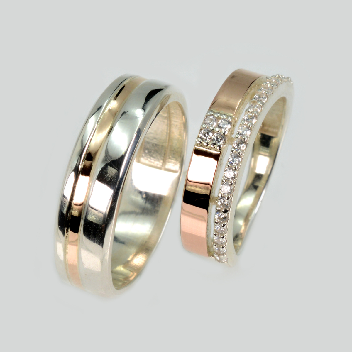 Пара обручальных колец из серебра с золотом (Обр41121к)