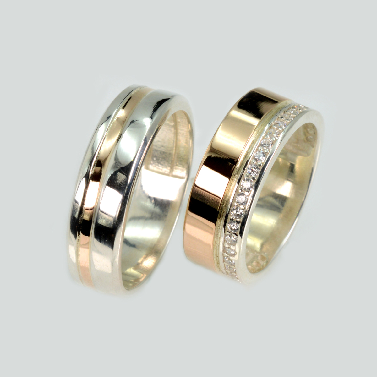 Пара обручальных колец из серебра с золотом (Обр41Обр28)