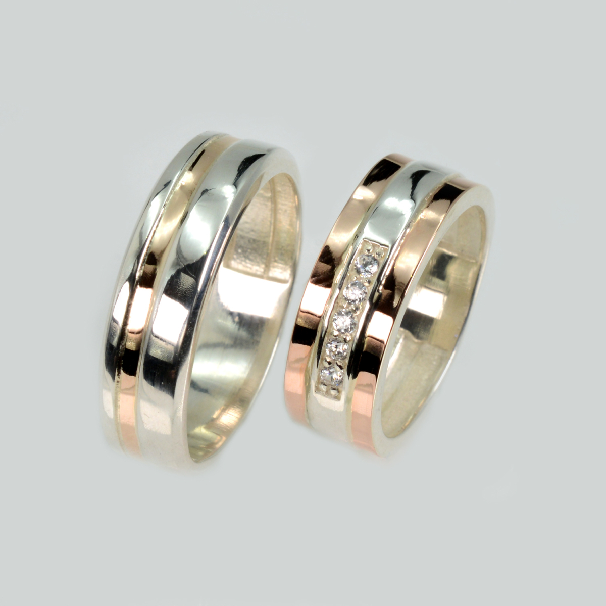 Пара обручальных колец из серебра с золотом (Обр41Обр46)