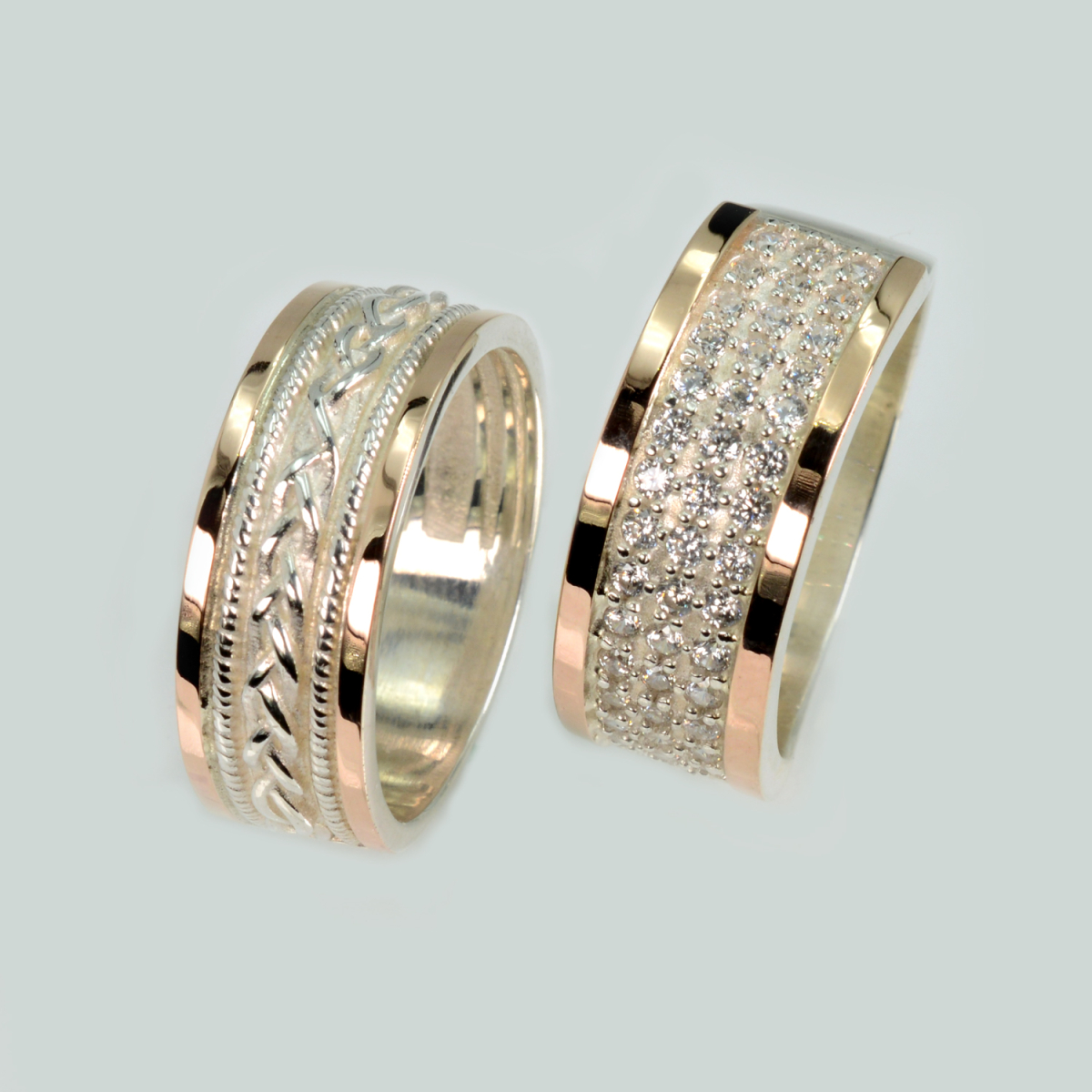 Пара обручальных колец из серебра с золотом (Обр43014к)