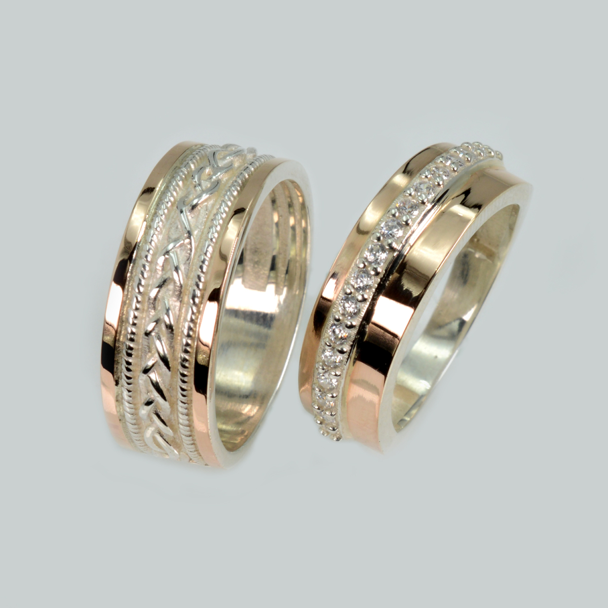 Пара обручальных колец из серебра с золотом (Обр43040к)