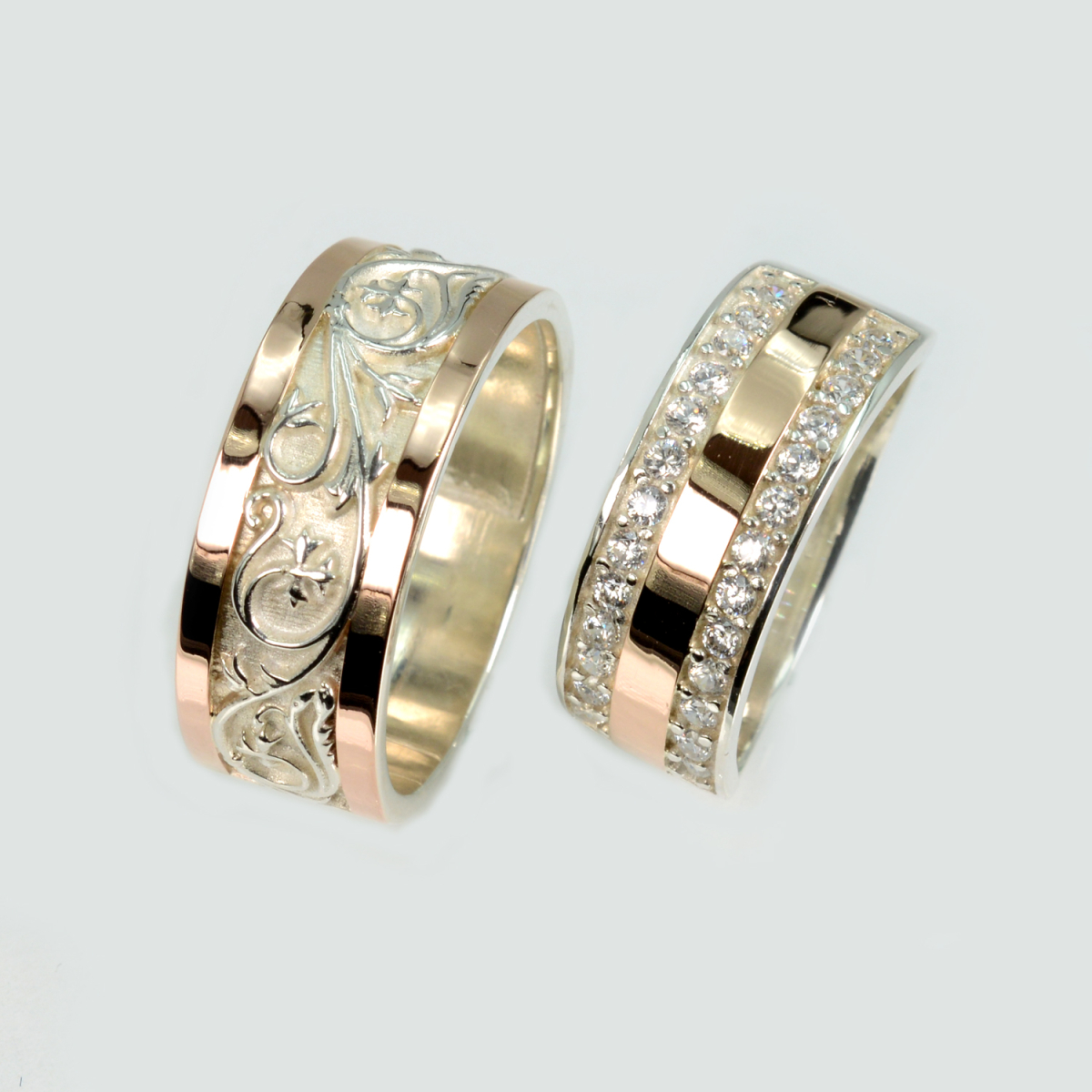 Пара обручальных колец из серебра с золотом (Обр44002к)