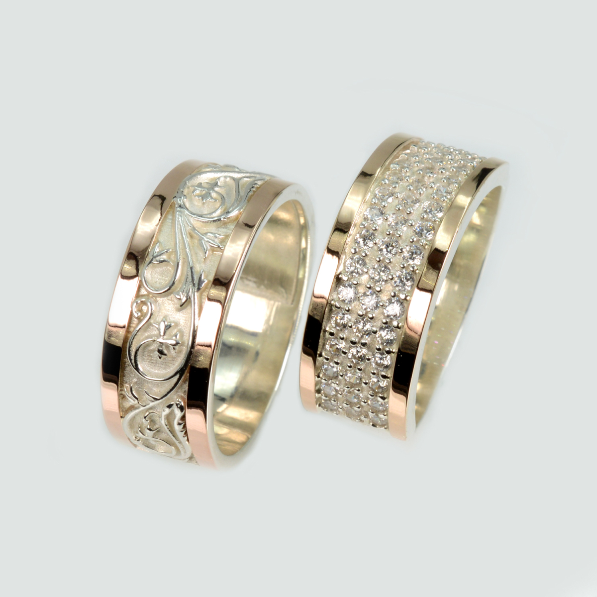 Пара обручальных колец из серебра с золотом (Обр44014k)