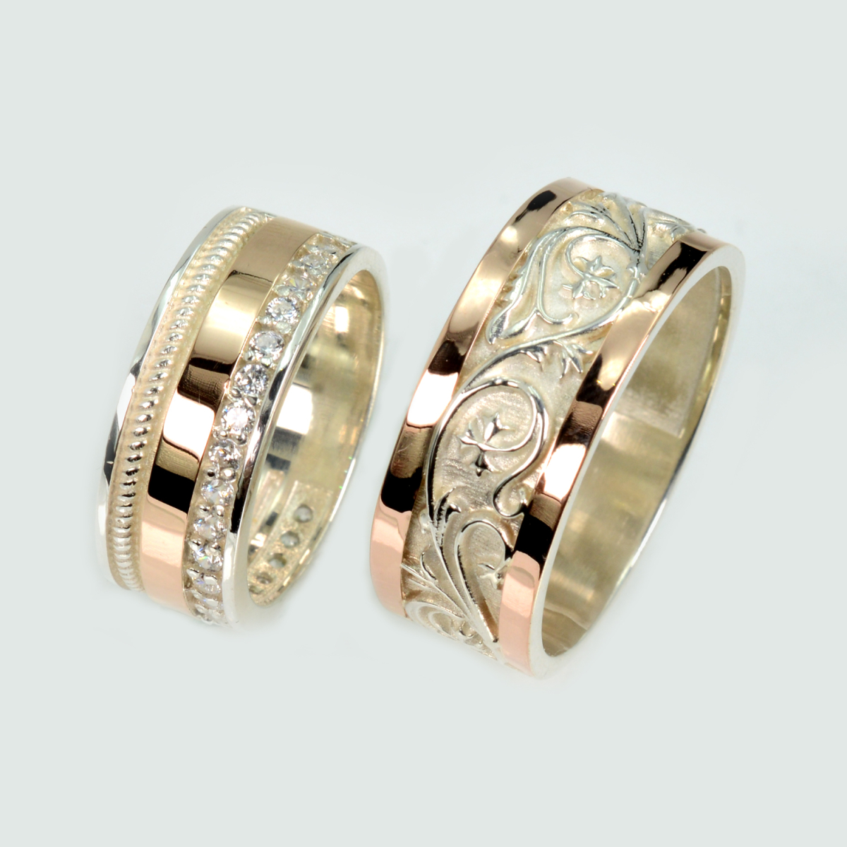 Пара обручальных колец из серебра с золотом (Обр23Обр44)