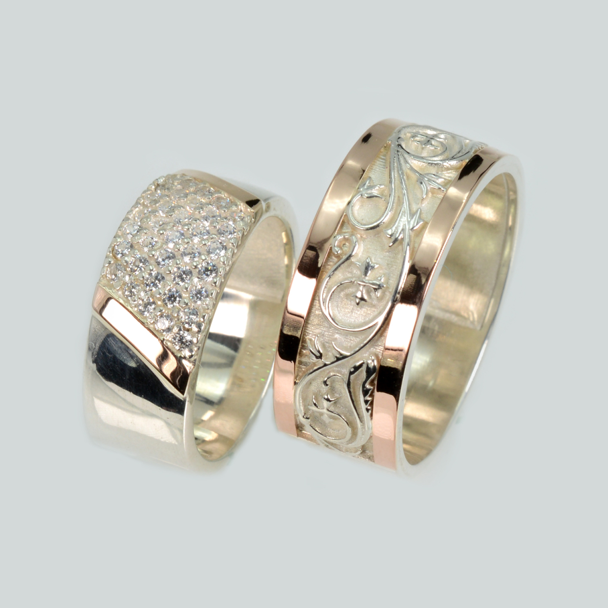 Пара обручальных колец из серебра с золотом (Обр33Обр44)