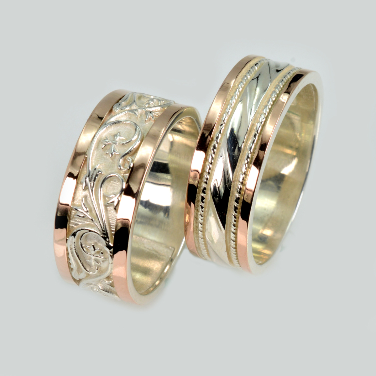 Пара обручальных колец из серебра с золотом (Обр44Обр42)