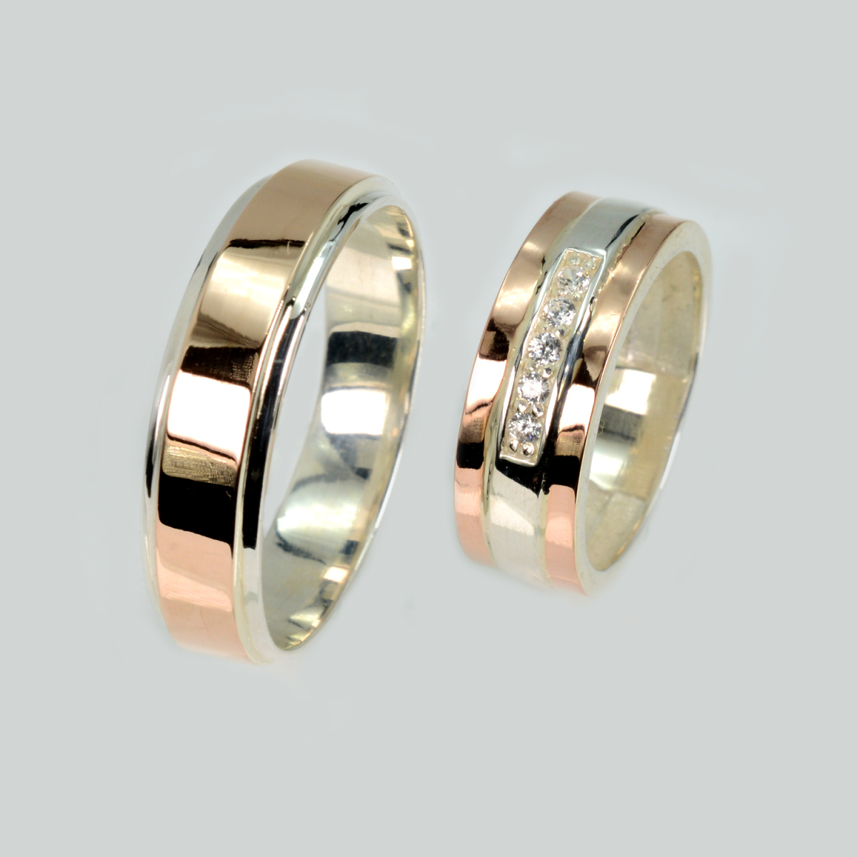 Пара обручальных колец из серебра с золотом (Обр5Обр46)