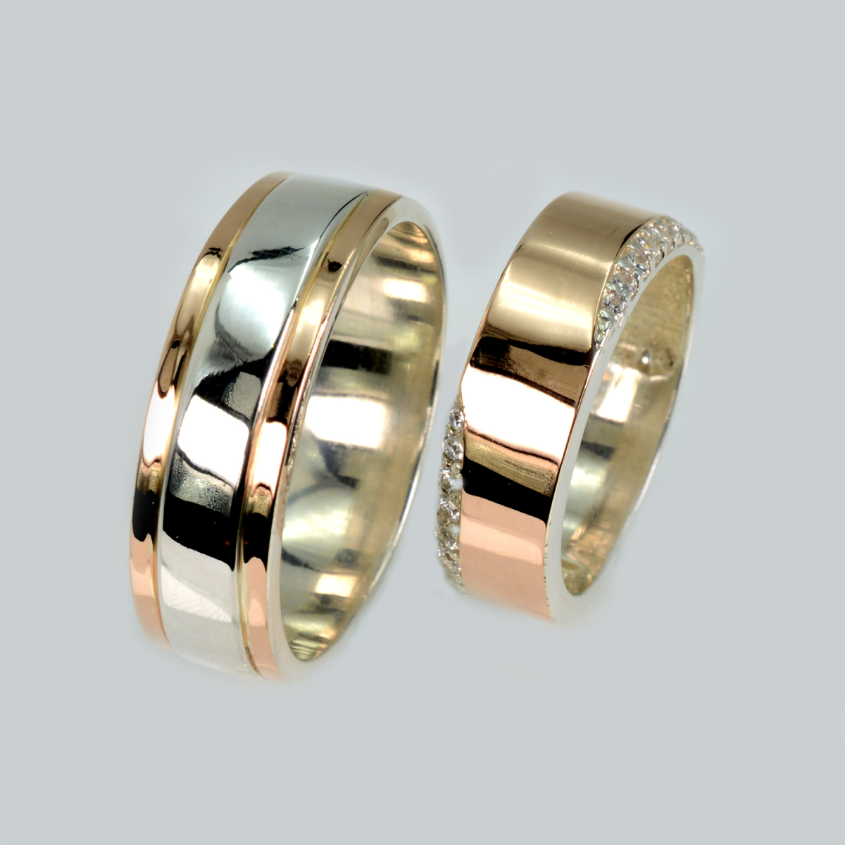 Пара обручальных колец из серебра с золотом (Обр6Обр32)