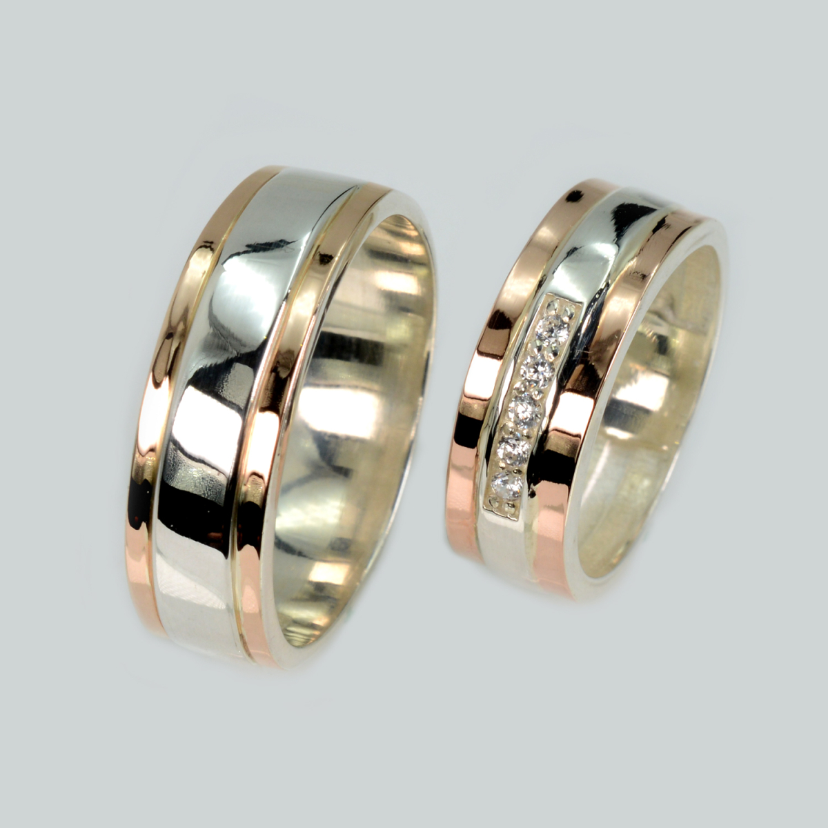 Пара обручальных колец из серебра с золотом (Обр6Обр46)