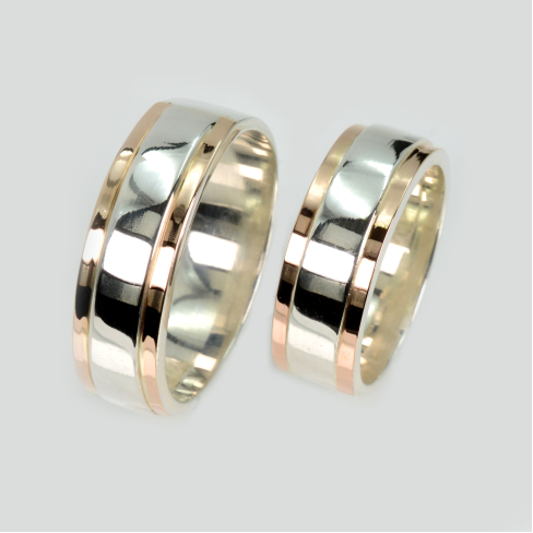 Пара обручальных колец из серебра 925 с пластинами золота 375 пробы