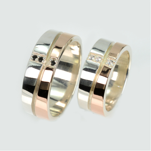 Пара обручальных колец из серебра 925 с пластинами золота 375 пробы