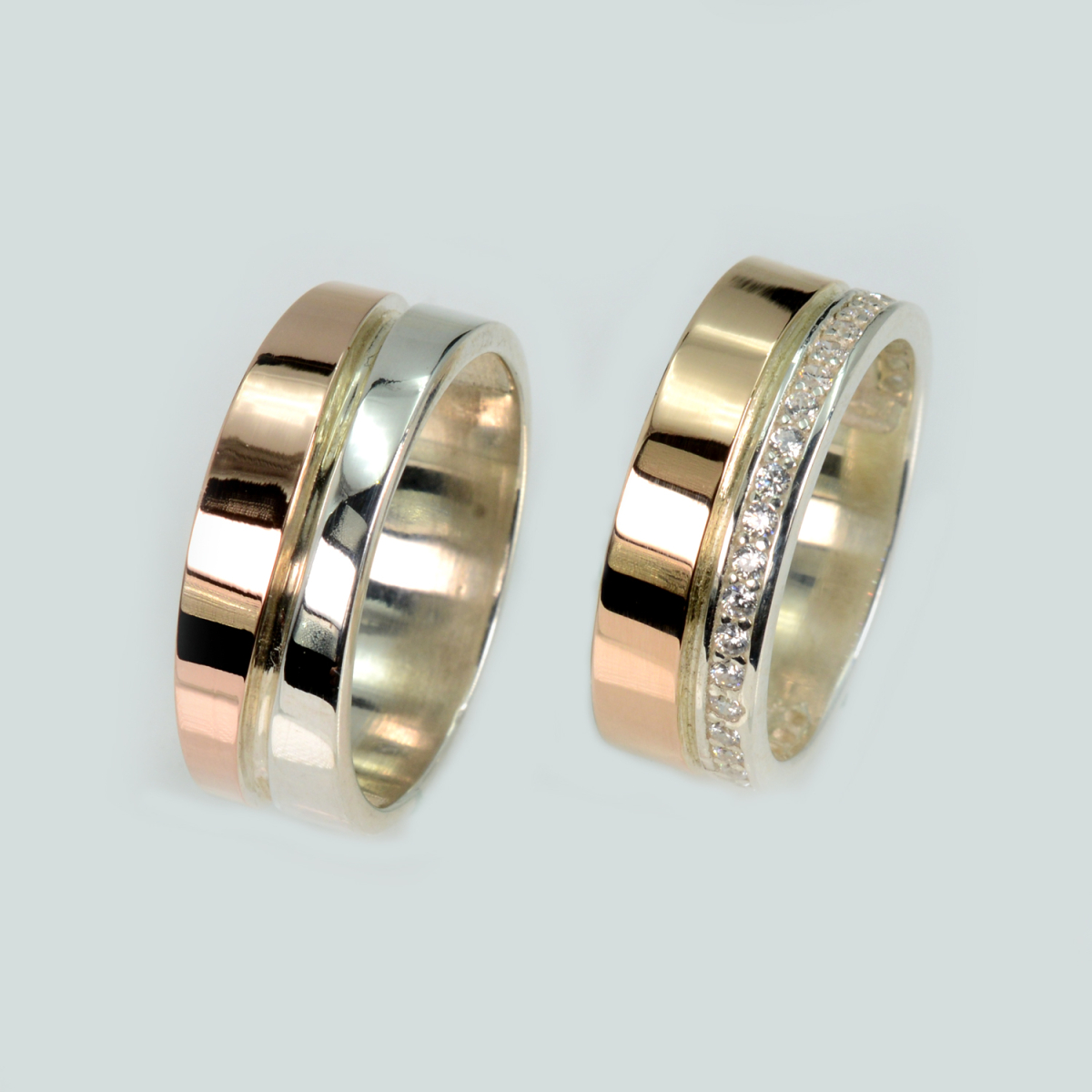 Пара обручальных колец из серебра с золотом (Обр8Обр28)