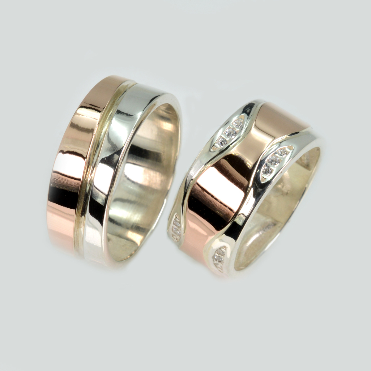 Пара обручальных колец из серебра с золотом (Обр36Обр8)