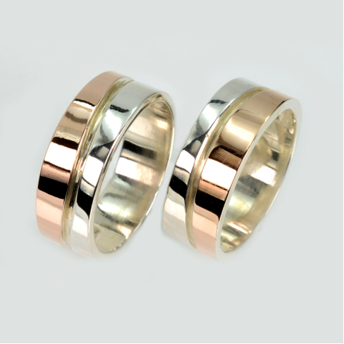 Пара обручальных колец из серебра 925 с пластинами золота 375 пробы