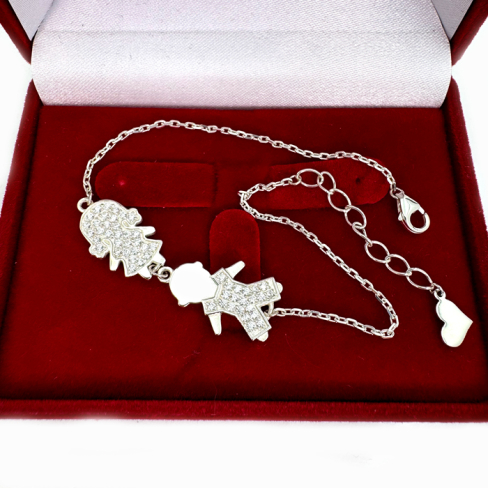 Серебряный браслет для мамы "мальчик и девочка"