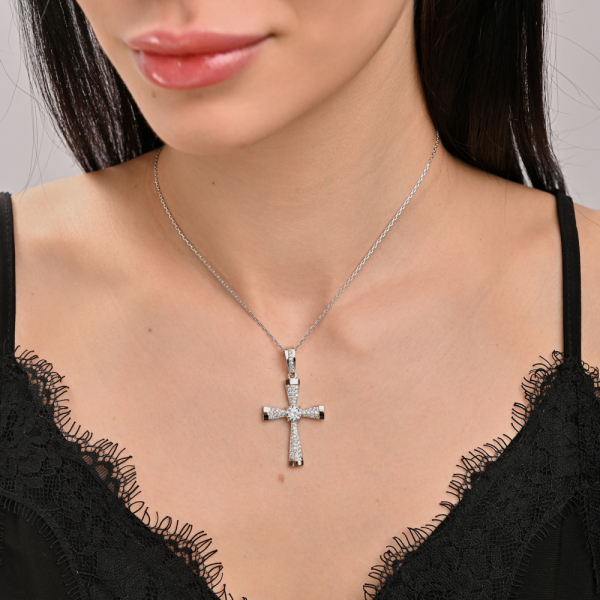 Серебряный крестик с золотыми вставками (к-3)