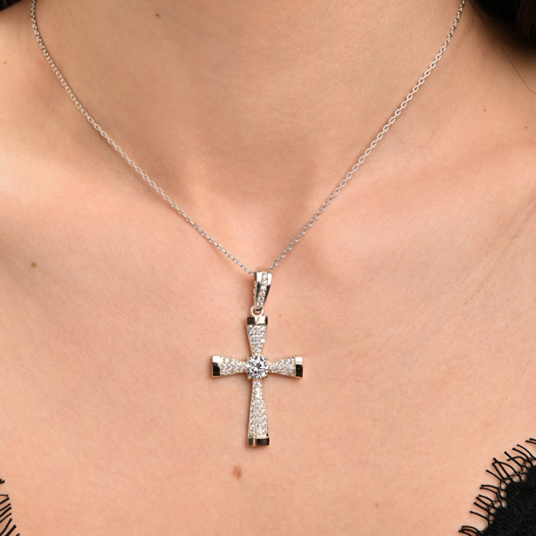 Серебряный крестик с золотыми вставками (к-3)