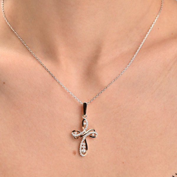 Серебряный крестик с золотыми вставками (К-9)