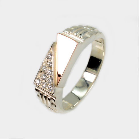 Серебряная печатка с пластинами из золота