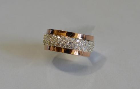 Кольцо серебряное  с накладками из золота